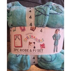 Squishmallow Girls 3 PC Robe & PJ Set Size 4 XS GREEN